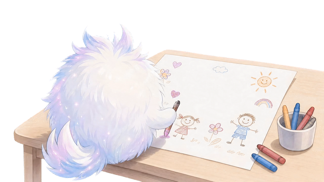 Mascot drawing a thank-you card